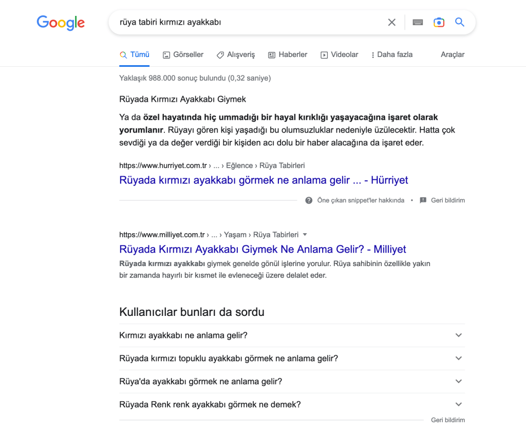 5 Ocak 2022'de Firefox ile Yeni Gizli Pencere olarak yapılan arama sonucu